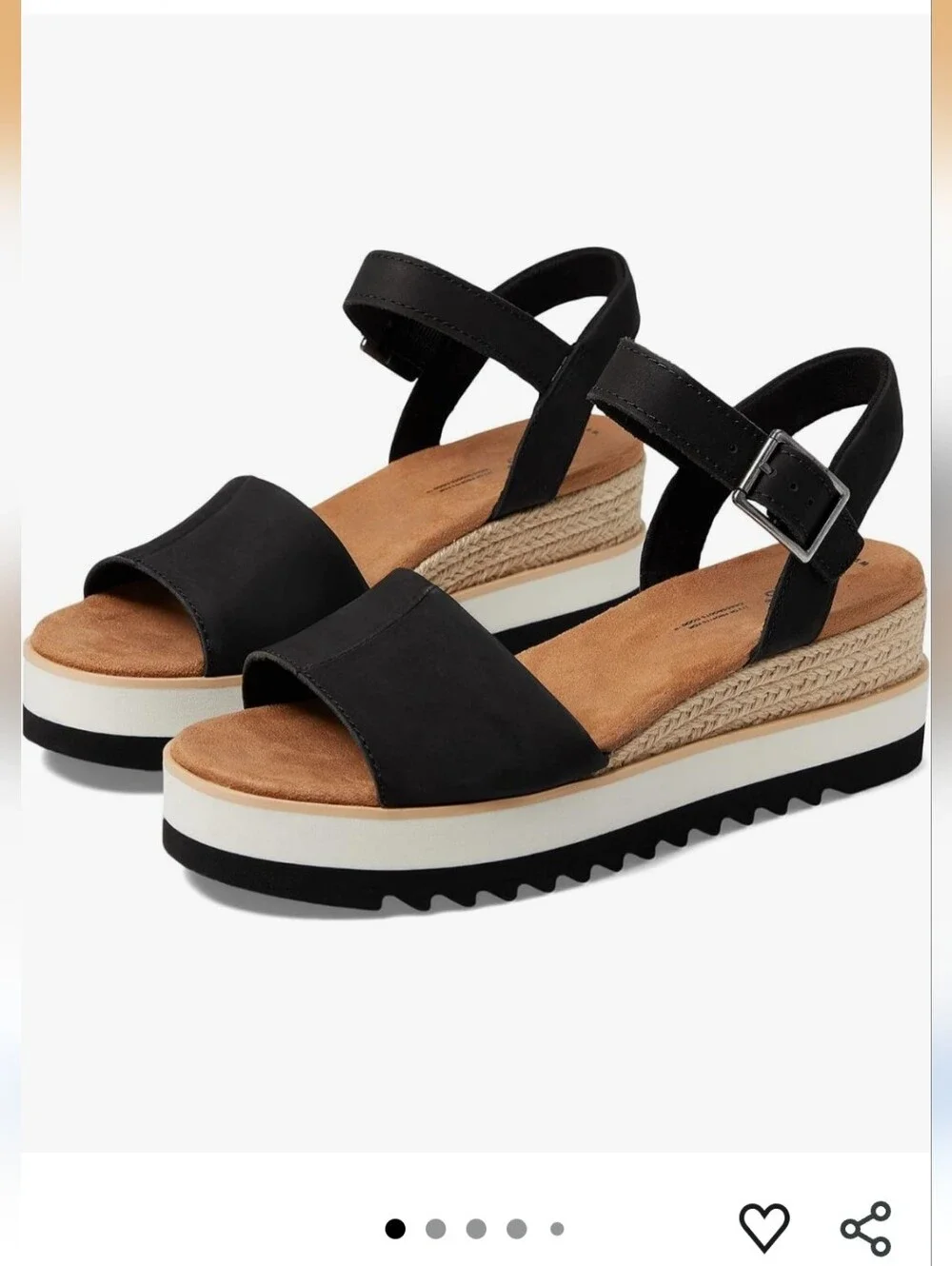 NWOT TOMS Black Rope-Trim Wedge Sandals (Size 6.5)